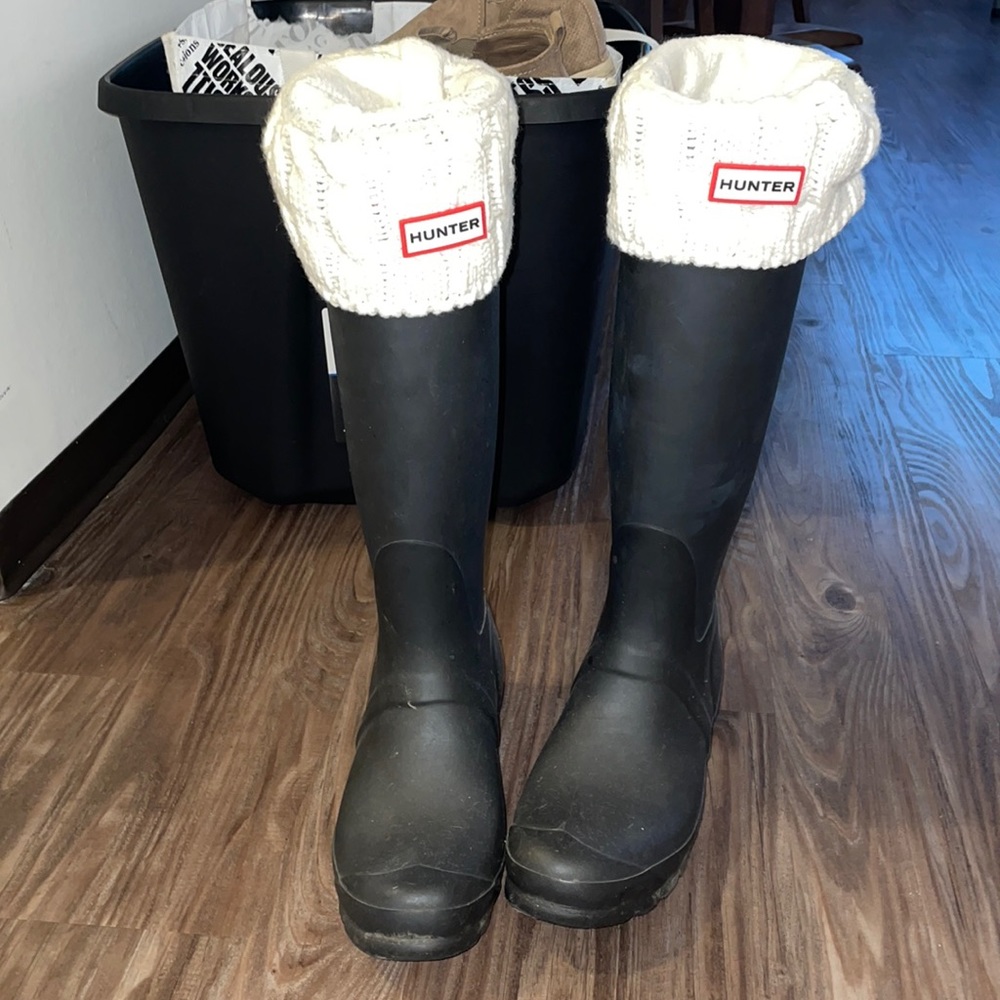 Tall matte black hunter boots